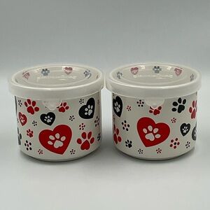 NWT Temp-tations "Pawfetti" Small Ceramic Crocks with Plastic Lids